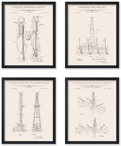 Poster Master 4-Piece Oil Rig Blueprint Poster - Gasoline Dispensing Device Patent Print - Offshore Drilling Rig Art - Oil Support System Art - Living Room or Office Decor - 8x10 UNFRAMED Wall Art