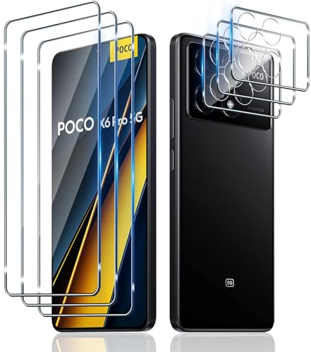 Aerku 3 Piezas Protector de Pantalla para Xiaomi Mi Poco X6 Pro con 3 Piezas Protector de Lente de Cámara, 0.33MM HD 9H Ultra Resistente Cristal Templado