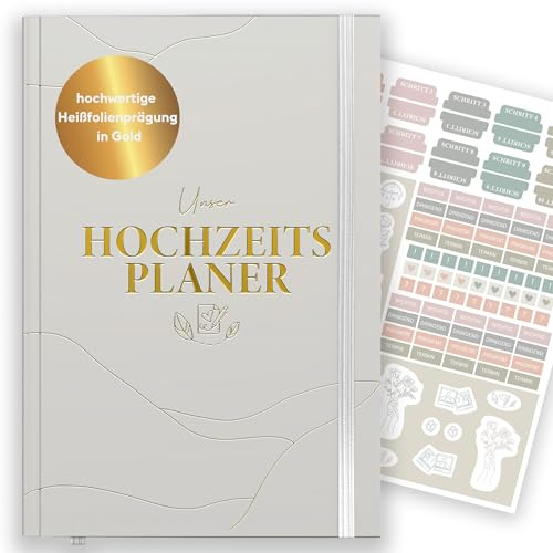 Hochzeitsplaner – Liebevoll gestaltet, 180 Seiten, Hardcover mit Buchverschluss, Inkl. Stickerbogen, Made in Europe, 17 x 24 cm