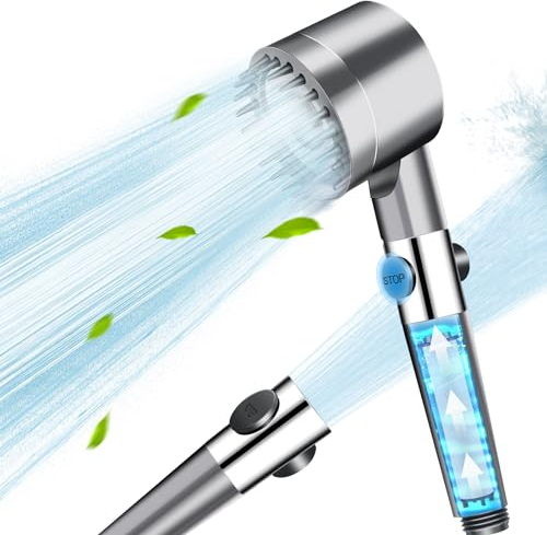 Duschkopf mit Filter, Wassersparend Hochdruck Duschkopf, Hochdruck Regendusche Duschkopf, Massage Handbrause mit 3+1 Strahlarten, Handbrause Duschkopf mit Stoppfunktion
