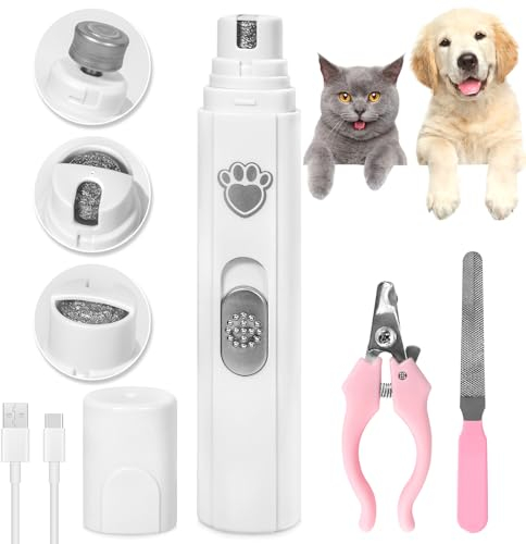 AQXONG Krallenpflege für Hunde, 2 Geschwindigkeiten - Professionelle Hundekrallenschleifer, 3 Anschlüsse, Super Leise (<45 dB), Geeignet für Große, Mittlere und Kleine Hunde/Katzen - Weiß