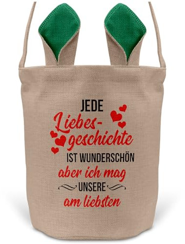 22Feels Männer Frauen Osterkorb Ehefrau Ehemann Freund Freundin Ostern mit Henkel Ostergeschenk Tragetasche Ostern Deko Osternest Körbchen Hasenohren (Beige/Grün)