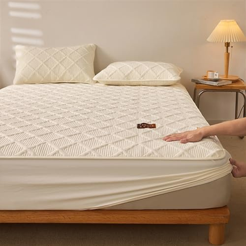 Spannbettlaken Hohe Matratze Matratzenschoner, Atmungsaktive Matratzenhülle Baumwolle Mattress Protector, Matratzenbezug, 90x190, 180x200, 180x220, 200x200, 200x220 (Color : White, Size : 200x220 cm