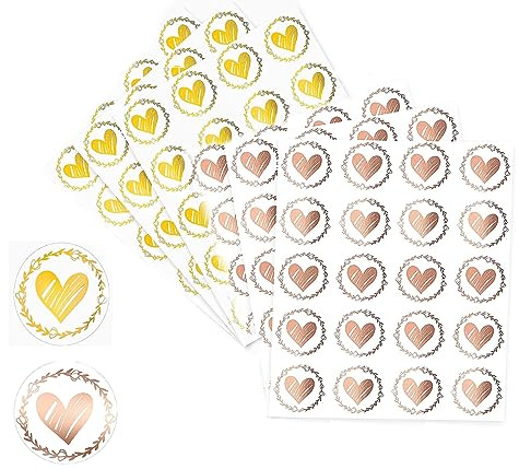 120pcs Envelope Seal Stickers - 3,2cm Heart Seal Stamp Stickers Self-Adhesive Envelope Sticker,Clear Heart Envelope Stickers,Self-Adhesive Round Sealing Sticker for Envelopes (Gold+Rose Gold)