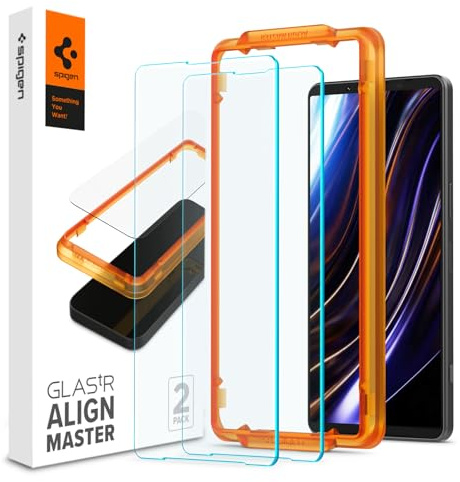 Spigen Alignmaster Schutzfolie [2P] für Sony Xperia 1 VIII, 1 VII, 1 VI | Volle Abdeckung, Kratzfest, Hochauflösend, Kristallklar, Hüllenfreundlich, 9H Härte Folie