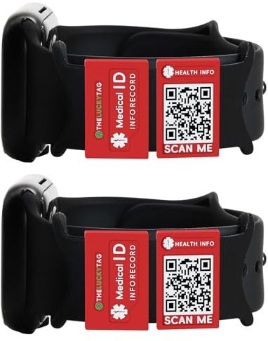 Theluckytag Alert ID Tag per Cinturino Orologio Con QR Code, Piastra di Sicurezza per Fitness Runner e Smartwatch - Informazioni Mediche di Emergenza Personalizzabili