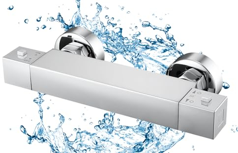 BONADE Miscelatore termostatico doccia, miscelatore doccia per doccia con pulsante di sicurezza a 38°C, miscelatore termostatico per doccia in ottone per vasca da bagno, cromo