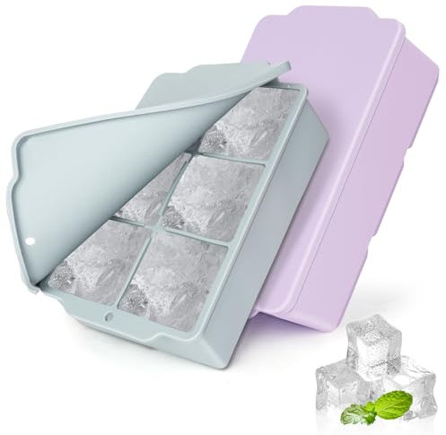 Lifhety Silicone Ice Cube Tray with Lid, 2 Pack Extra Large Ice Cube Moulds, Ice Trays for Freezer, Easy to Release, 5CM Big Ice Cubes for Chilled Drinks, Whisky, Cocktails and Food, BPA Free