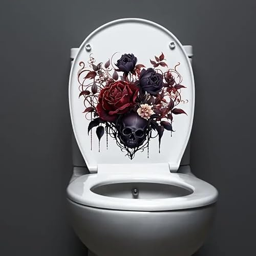 Autocollant mural imperméable pour abattant de toilettes, motif tête de mort, rose, papillon et feuille de printemps, pour abattant de toilettes, réservoir, réservoir