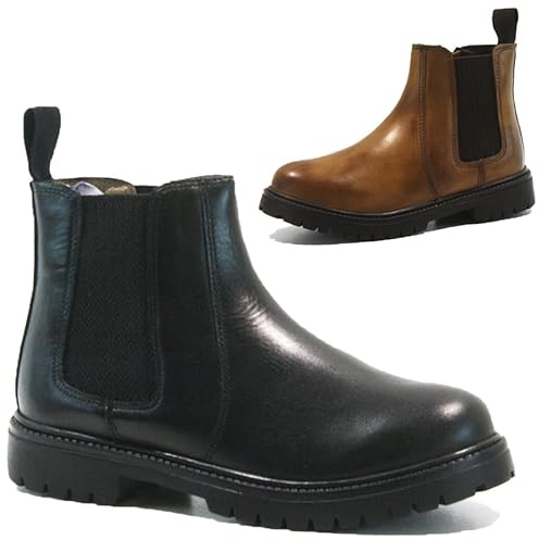 BARGAINS-GALORE Kids' Boys & Girls Real Leather Dealer Biker Pull-On Ankle Chelsea Riding School Shoes | Durable and Stylish Boots for Everyday Wear