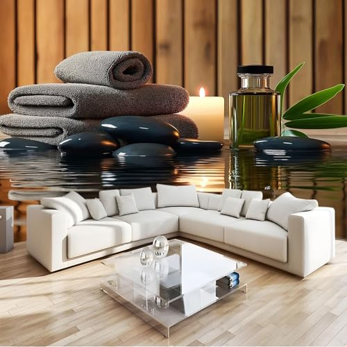 Elementos De Spa Papel Pintado Pared Moderno 300x210 cm piedras negras y toalla Fotomurales Decorativos Pared Tejido No Tejido Decorativos Murales Fotográfico Moderno Decoración de Paredes