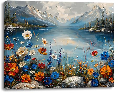 PIY PAINTING Pintura Mural En Lienzo Paisaje, Impresiones En Lienzo De La Montaña Nevada, Cuadro En Lienzo Lago, Impresiones Artísticas Para Sala De Estar Oficina Aula Sala De Reuniones Baño, 30x40 cm