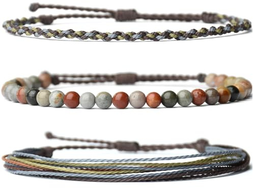 XSDSLS 3 Pièces Bracelet Bracelet Homme Bracelet Œil de Tigre Perles Naturelle Bracelet Perles Naturelle Bracelets en Tressée Corde Superposition Fait main Femmes Hommes (Pierre Picasso)