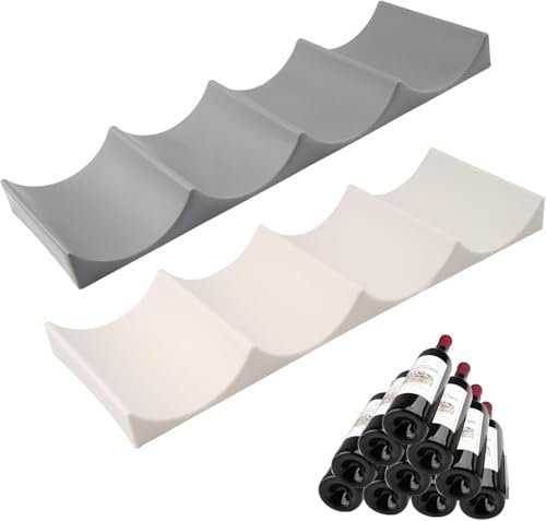 GUOYOU 2 Pieces European Style Wine Bottle Display Mat,Stackable Non Slip Refrigerator Bottle Holder, Fridge Wine Rack,for Kitchen, Table, Pantry, Cabinet, Countertop, Fridge （White and Grey）