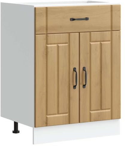 vidaXL kitchen base cabinet artisan oak width 60cm - engineered wood storage unit for plates, pots & kitchen appliances adjustable feet easy maintenance modern style assembly required