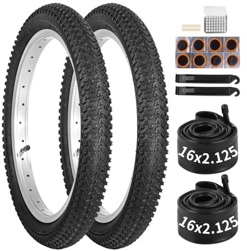 yeesport 2 Stück 16 x 2,125 Fahrradreifen Schläuche, 40,6 cm (16 Zoll | 57-305 MTB Ersatz mit Stoßdämpfung, erhöhtem Profilgriff und Traktion für schroffe Trails, schlammige Wege und Stadtstraßen