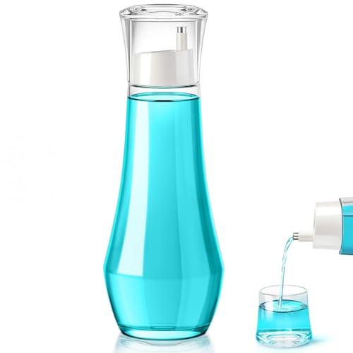 Mundspülspender für Badezimmer, 250 ml, Glas-Mundspülbehälter, Flasche mit Deckelbecher, kleiner, transparenter nachfüllbarer Mundspülspender, Dekanter für Arbeitsplatte