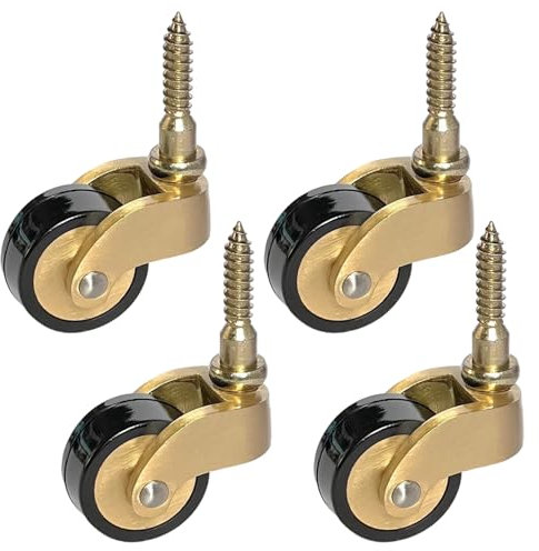 Set di 4 ruote in ottone massiccio antico con ruota da 25 mm, ruote girevoli a 360°, ruote girevoli mobili, set di ruote universali, per mobili retrò piedi per pianoforte (punta vite) (giallo)
