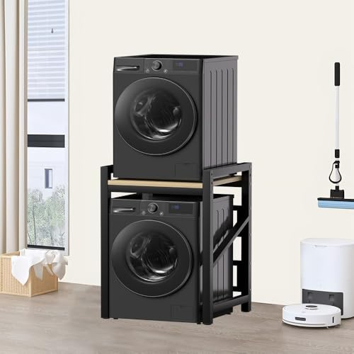 WPPTNSFY Meuble Machine à Laver, Kit de Superposition Lave Linge Seche Linge, Réglable en Hauteur, Kit de Support de Sèche-Linge, Capacité Charge 300 kg, Gain de Place, 73X63X105 CM