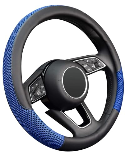 GmeDhc Funda de Volante Universal 37-39 cm, Transpirable y Absorbe Sudor, Protege Volante, Cubre Volante Coche, Azul