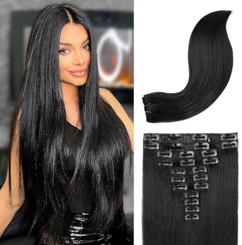 REECHO Clip in Extensions - 11PCS Clip in Haarverlängerungen für Frauen, 71 cm Lange Glatte Hair Extensions Natürliches Look Synthetisches Haarteil Extensions - Schwarz