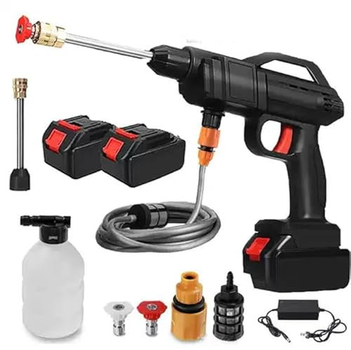 Idropulitrice portatile a batteria senza fili, 6 in 1, batteria ricaricabile, ugello regolabile, idropulitrice a getto da 6000 mAh con tubo da 5 m for pulizia e irrigazione di auto/pavimenti/giardini(