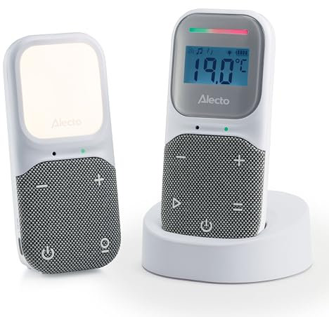 Alecto DBX140 - Modernes Full Eco Audio Babyphone mit klarer DECT-Klangqualität, Display und Nachtlicht - Weiß/Grau