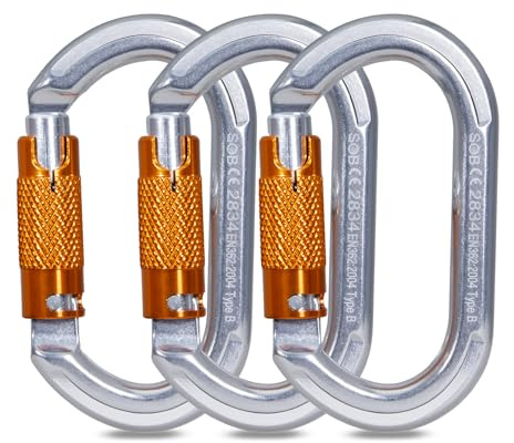 Auto Locking Rock Climbing Carabiner Clips, Heavy Duty Asymmetrical Carabiner Connector Used for Rappelling Rescue Outdoor Climbing, Mountaineer, Hammock, Camping (RM33TL（3pack）)