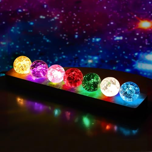 TOWEBOORY 7 Sfera di Cristallo di Vetro Colorato con Lampada a LED, Sfera di Cristallo Incandescente Ornamento Decorazione Della Cas, con Supporto in Legno, Regali per la Mamma