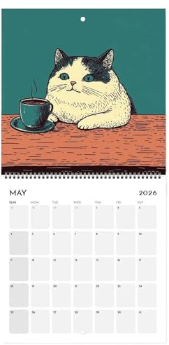 Calendrier 2026 chats – Calendrier mensuel avec chats amusants | Janvier à décembre 2026 Planning mural pour bureau, maison, école