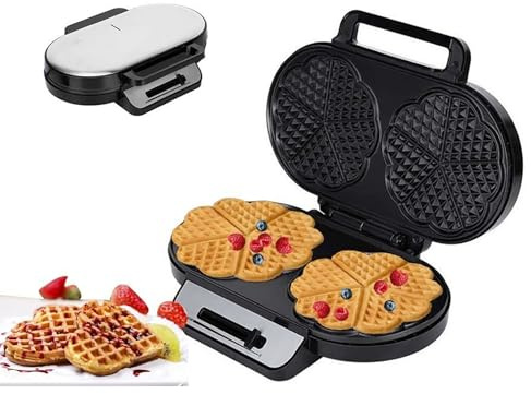 Double Heart Shape Waffle Maker, 1200w Electric Compact Waffle Makers Irons With Nonstick Plates, Temperature Knob, Cool Touch Handles, Makes 2 Large Heart Shaped Waffles Or 10 Small Waffles