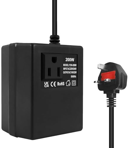 200W Voltage Converter Step Down Power Transformer, 220v/240v to 110v/120v UK Plug, Intelligent Adapter Travel Power Adapter for WIFI, Power Bank, POS Machine