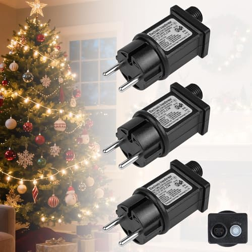 GuKKK Fuente de Alimentación LED 31V 6W, 3 Pieza IP44 Transformador Luces Navidad, Adaptador Controlador LED con 8 Modos, Función de Memoria y Temporizador para Luces de Carámbano, Luces árbol