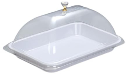 Jiuvaso Alzata per torta con coperchio a cupola per alimenti, piatto da portata rettangolare multifunzionale riutilizzabile, vassoio da portata con coperchio, Bianco
