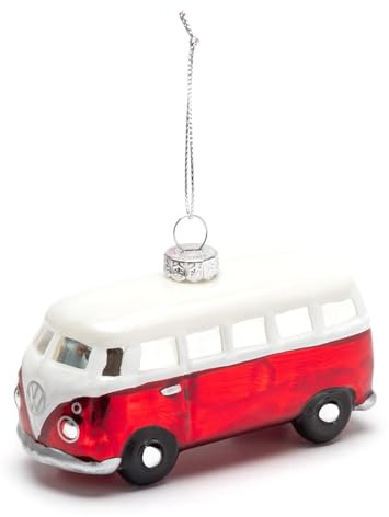 Volkswagen 3B2087790A287 Weihnachtsbaumanhänger VW T1 Bulli Weihnachtsbaumkugel Christbaumschmuck Weihnachten, rot/weiß