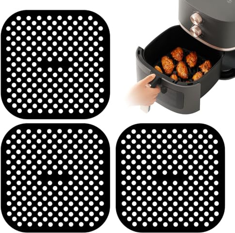 3 Piezas Alfombrillas Silicona Freidora,Revestimientos Antiadherentes para Freidoras,Antiadherente Rejilla Freidora Aire Cuadrada,Alfombrilla de Silicona Reutilizables Air Fryer Liner