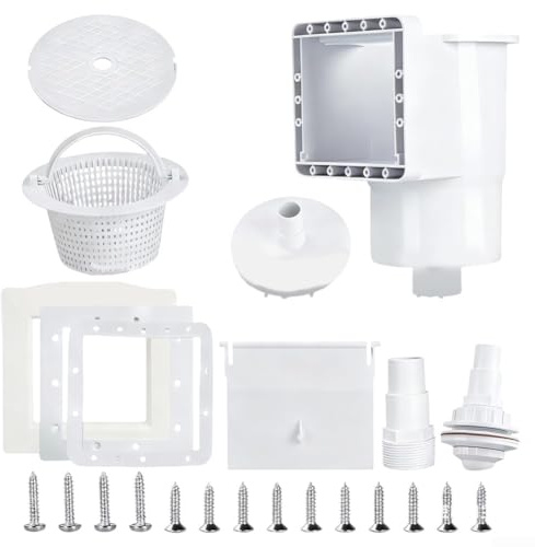 Poolskimmer kit kompatibelt med stora pooler ovan marken, med robust plastkonstruktion och full uppsättning installationsdelar för effektiv vattenrengöring