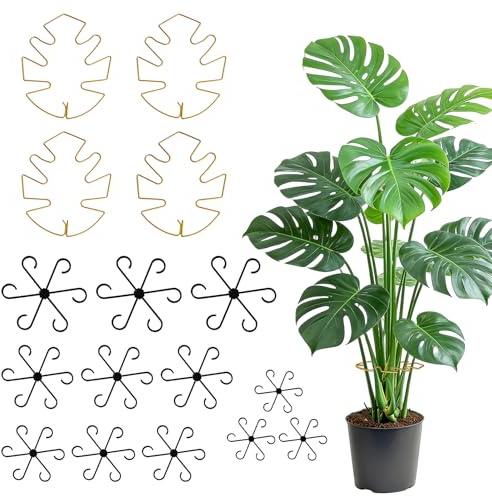18 Stück Pflanzenstütze Monstera Blatt，Monstera Rankhilfe Metall Pflanzenstielstütze Für Zimmerpflanzen, Rankhilfe Monstera, Pflanzen Stütze, Vielfältige Stängelstütze 4 Größen