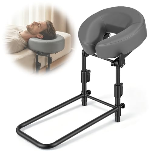 Reposacabezas de masaje para cama con marco y almohadilla ajustable, Soporte para colchón 14-45cm, Posición boca abajo tras operación ocular, Soporte facial colchón para hogar y salón de belleza, Gris