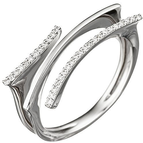 Schmuck Krone Ring 32 Diamanten Brillanten 0.1Ct W/SI 585 Gold Weißgold Diamantring, Ringgröße:Innenumfang 54mm ~ Ø17.2mm