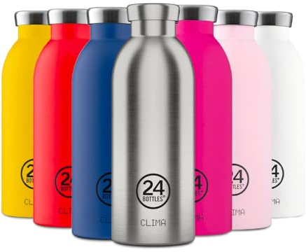 24Bottles Clima Flasche - 330ml/500ml/850ml Thermosflasche mit 100% Versiegeltem Deckel (12 Stunden Heiße Getränke 24 Stunden Kalt), ökologische Edelstahlflaschen (Brushed Steel, 500 ml)