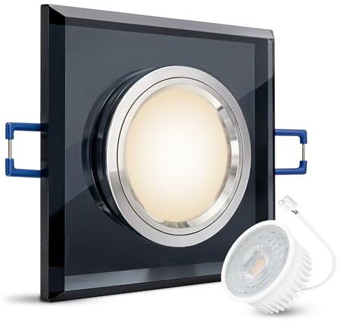 SSC-LUXon ALINA Glas Einbaustrahler eckig schwarz dimmbar 4W neutralweiß | Dimmbare Glas-Deckenleuchte eckig schwarz ohne Dimmer - in 4 Stufen am Schalter, neutralweiß, spiegelnd schwarzes Echtglas
