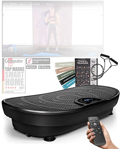 Sportstech Piastra vibrante VP250 in elegante design curved Slim | brucia grassi e costruzione muscolare | motore silenzioso con 180 livelli | 7 + 1 programmi di allenamento con opzione yoga | con