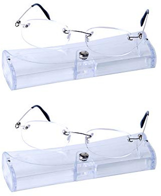 JoXiGo 2 Stueck Unisex Rahmenlose Lesebrille für Herren und Damen + 3.0 (65-69 Jahre) Ultraleicht(14g) Klare Linse Presbyopische Gläser mit Etui