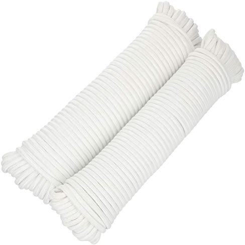 COM-FOUR® Corda 2x 25m per tutti gli usi, cavo di fissaggio versatile, stendibiancheria e molto altro, linea intrecciata per regali fai-da-te (50 metri - bianco)