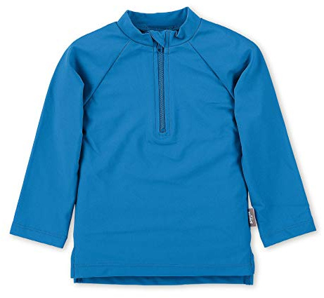 Sterntaler Badeshirt langarm uni – UV-Schutz 50+ Schwimmshirt – Unisex Beachwear schnelltrocknend – Kinder Rashguard mit Reißverschluss & Kinnschutz – leuchtblau, Größe 92
