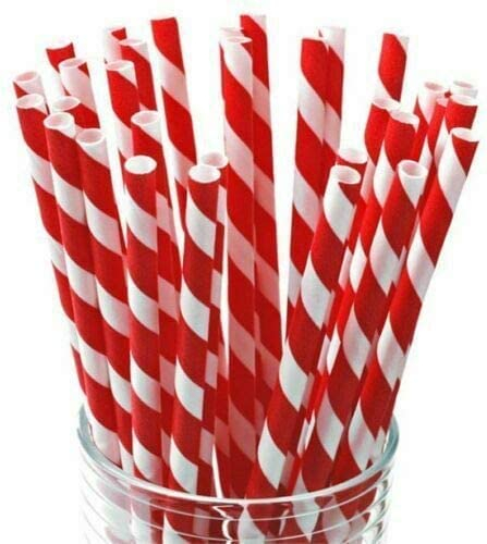 HOT BARGAINS Paper Drinking Straws, 8 Inch Biodegradable Disposable Straws, Pack of 250, Red