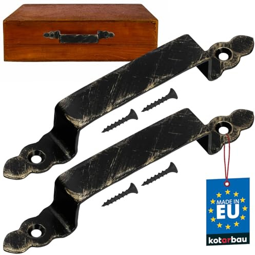 KOTARBAU® 2er Set Geschmiedeter Türgriff Schwarz + Altgold Antik Stahltürgriff für Türen Tore Pforten 200mm