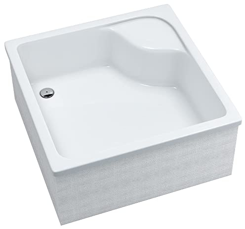 Sellon24® Duschwanne mit Träger Weiß Stabil Glatt Dusche Styroporträger EPS Duschkabine Duschtasse Acryl Quadrat R55 Befliesbar Tief (90x90x41cm)