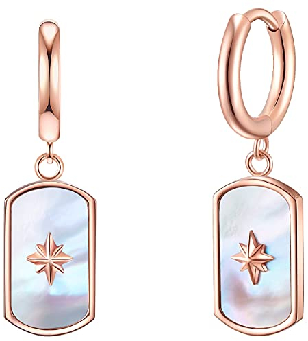 Valero Pearls Damen Ohrcreolen aus Edelstahl rosévergoldet mit Perlmutt-Hänger weiß - Creolen Ohrhänger Edelstahlohrringe Rosegold mit Stern